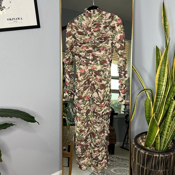 HOUSE OF CB 'Roseanne' Vintage Floral Ruched Midi Dress NWOT - Picture 9 of 10